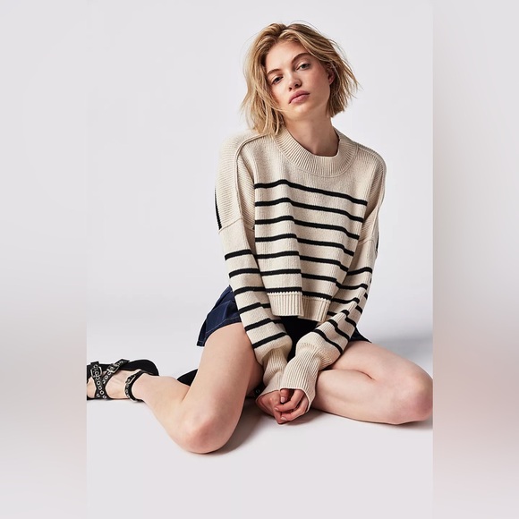 Free People Easy Street Cropped Striped Pullover Oversized Sweater | Size XL - Picture 2 of 14